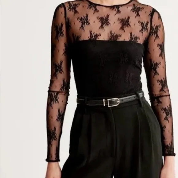 NWOT Abercrombie & Fitch Elegant Black Lace Bodysuit - Picture 2 of 6